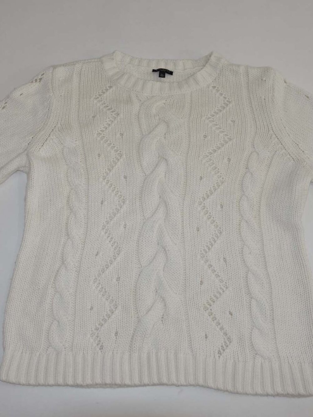 Talbots Women's Crewneck Cable Knit Sweater Petite Large Light Beige / Cream PL